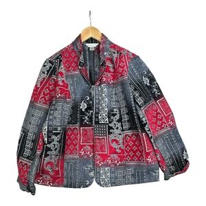 Christopher & Banks Patchwork‎ Tapestry Full Zip Jacket size Large Blue/Red